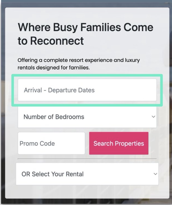 The simplified search box with a single Arrival – Departure Dates field